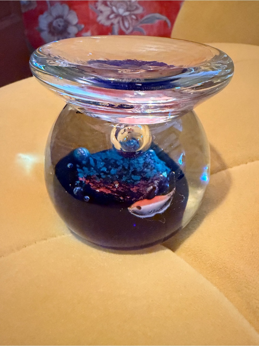Leaded Blue Glass Fish bowl Paperweight